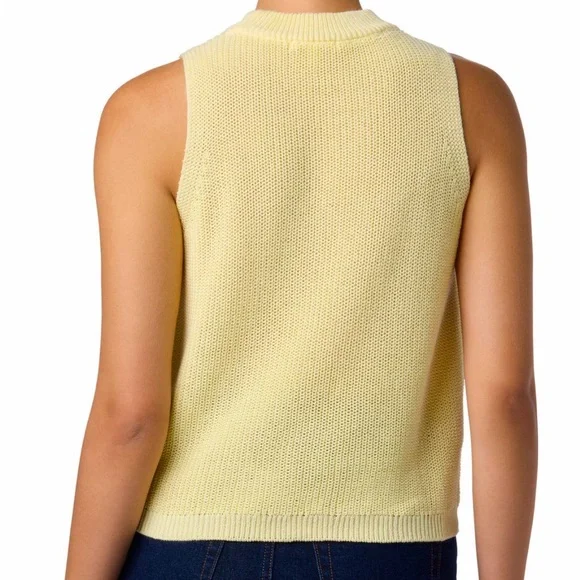 JOE’s Cotton Sweater Tank Top Yellow Sleeveless Crew Neck Anise Flower Preppy - Picture 2 of 9